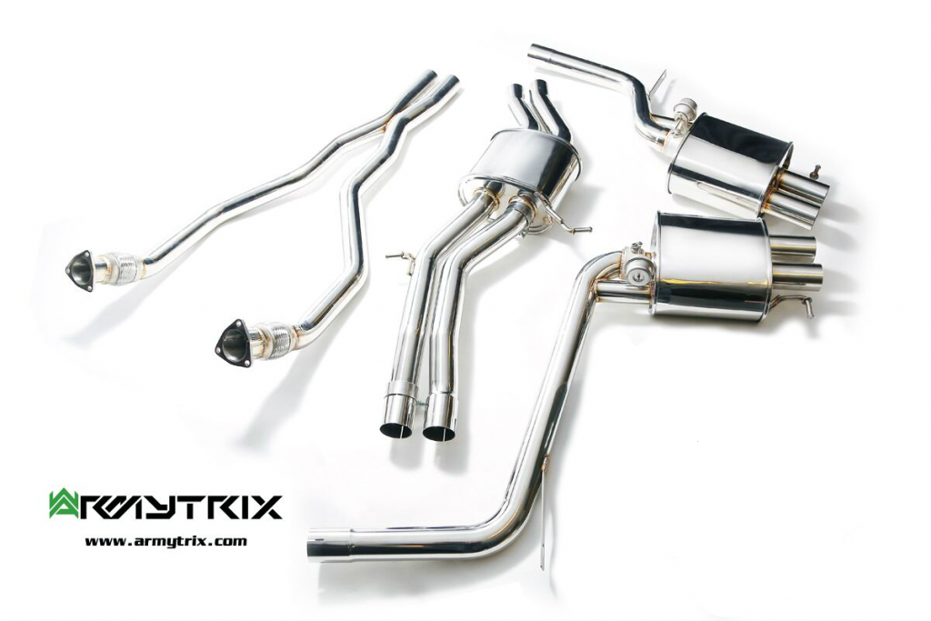 Armytrix – Stainless Steel Front Y pipe + Mid pipe with resonator + Link pipe + Valvetronic mufflers (L and R) for AUDI RS4 B8 42 FSI AVANT