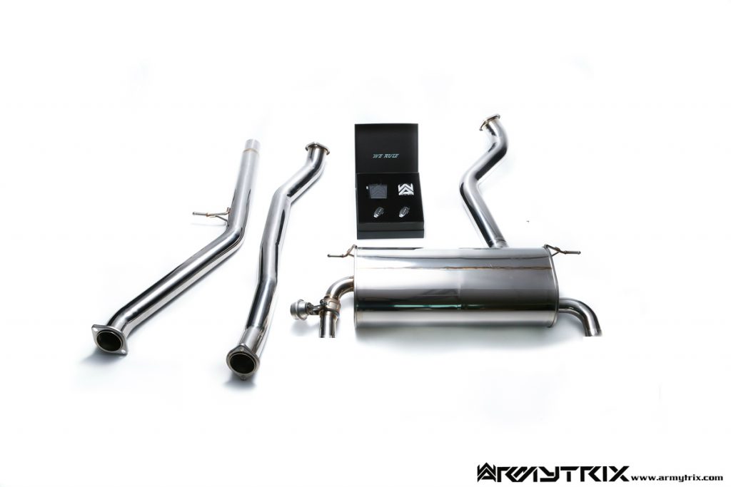 Armytrix – Stainless Steel Front pipe (universal pipe style) + Mid pipe + Valvetronic mufflers + Wireless remote control kit for BMW 3 SERIES F30 328I
